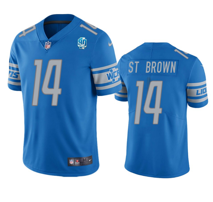 Men's Detroit Lions #14 Amon-Ra St. Brown Blue 2023 90th Anniversary Vapor Untouchable Limited Stitched Jersey